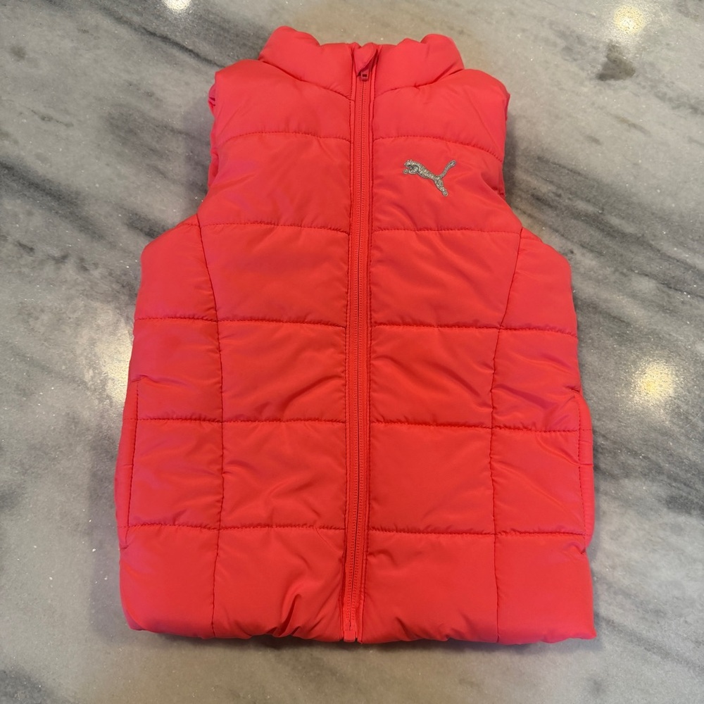 Toddler Girls Hot/Neon Pink Puma Puffer Vest Size 3/4 XXS NWOT